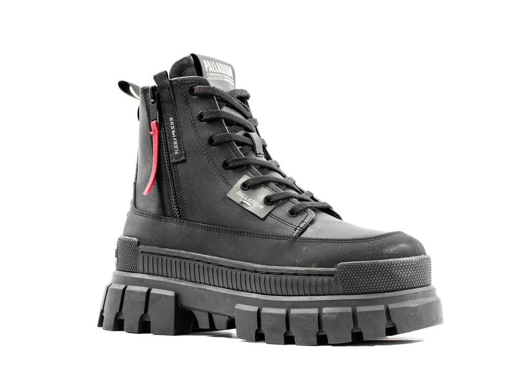 Palladium Revolt Boot Zip Leather Bot Kadın Siyah Siyah | 14726CABG