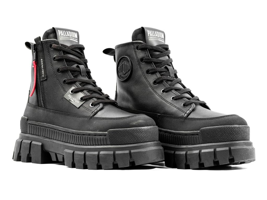 Palladium Revolt Boot Zip Leather Bot Kadın Siyah Siyah | 14726CABG